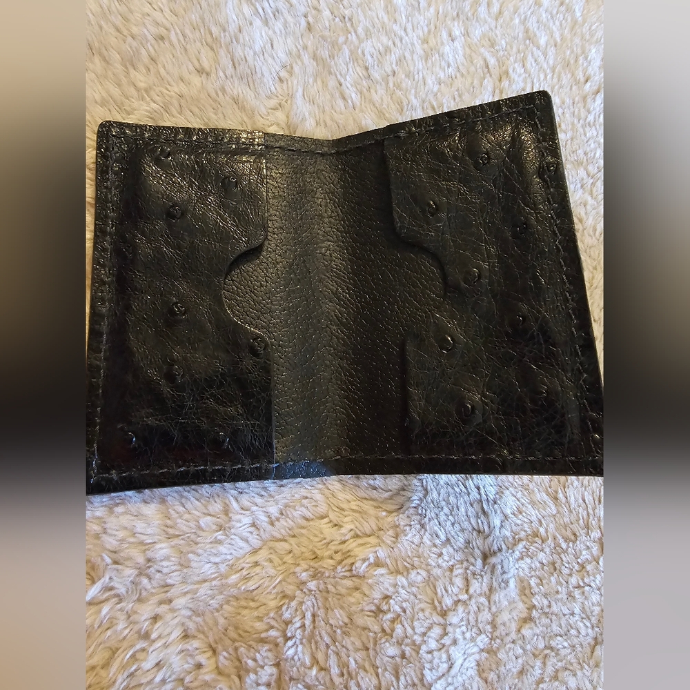 Genuine Black Ostrich Leather Amish Made $60 Retail Credit Card / Business Card